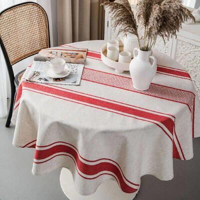 Yarn-dyed Red Cotton And Linen Striped Tablecloth American