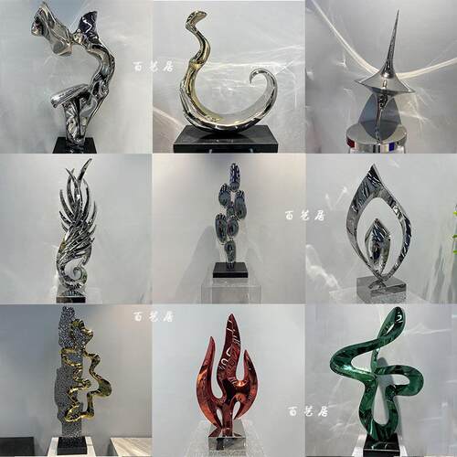 定制现代不锈钢雕塑客厅玄关抽象金属轻奢摆件办公区前台装饰品