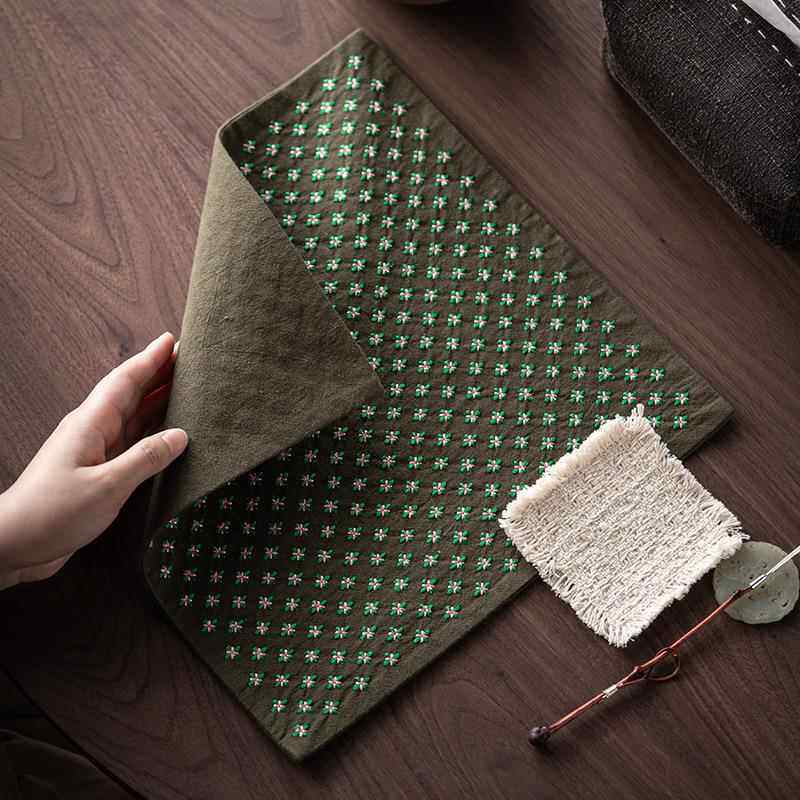 皓澜手工刺绣织锦干泡MY-AB003四方茶席桌隔热垫新席中垫式茶布艺