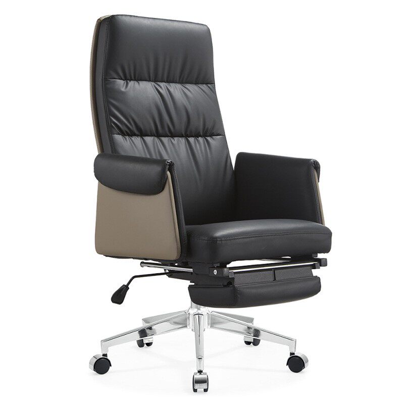 简约西皮老板椅子办公椅舒适久坐电脑椅黑色会议弓形椅可躺午休椅
