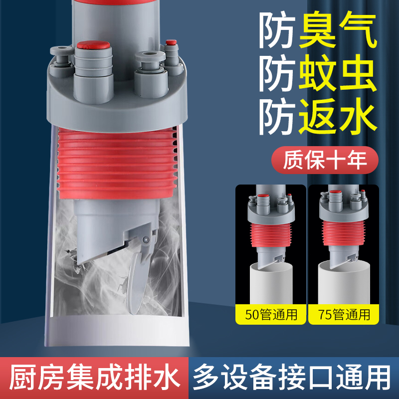厨房下水管五通集成下水水槽排水管道洗碗机分水净水器多功能接头