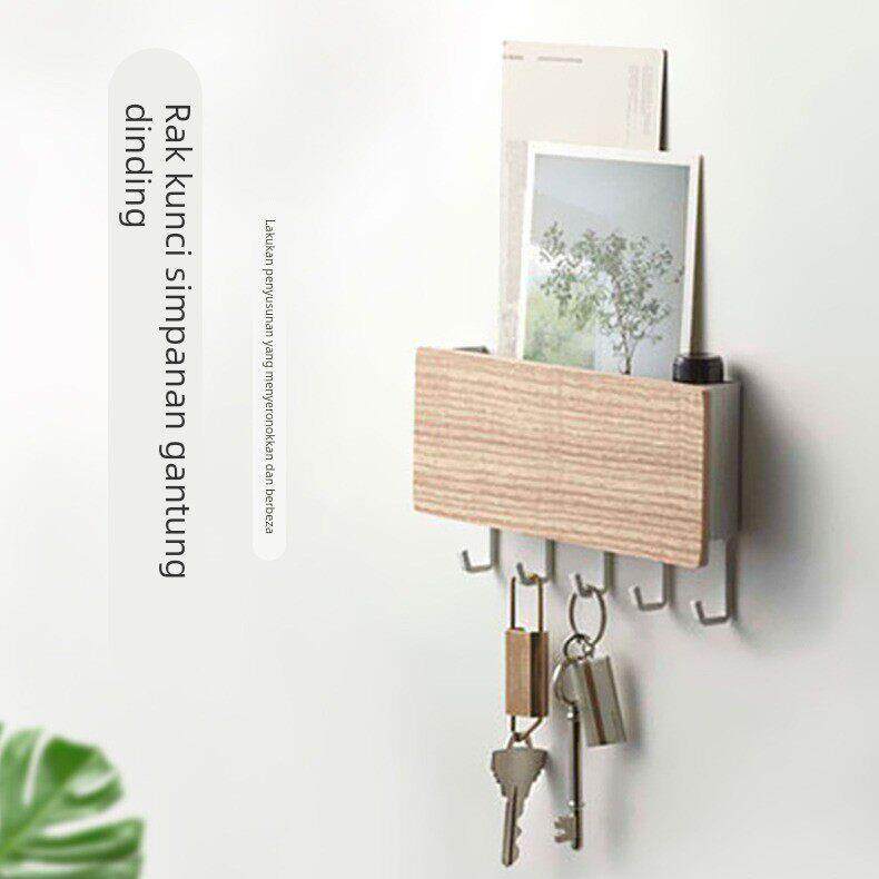 新款 简约创意收纳盒钥匙墙壁挂钩木质收纳挂钩木质挂物钩玄关杂