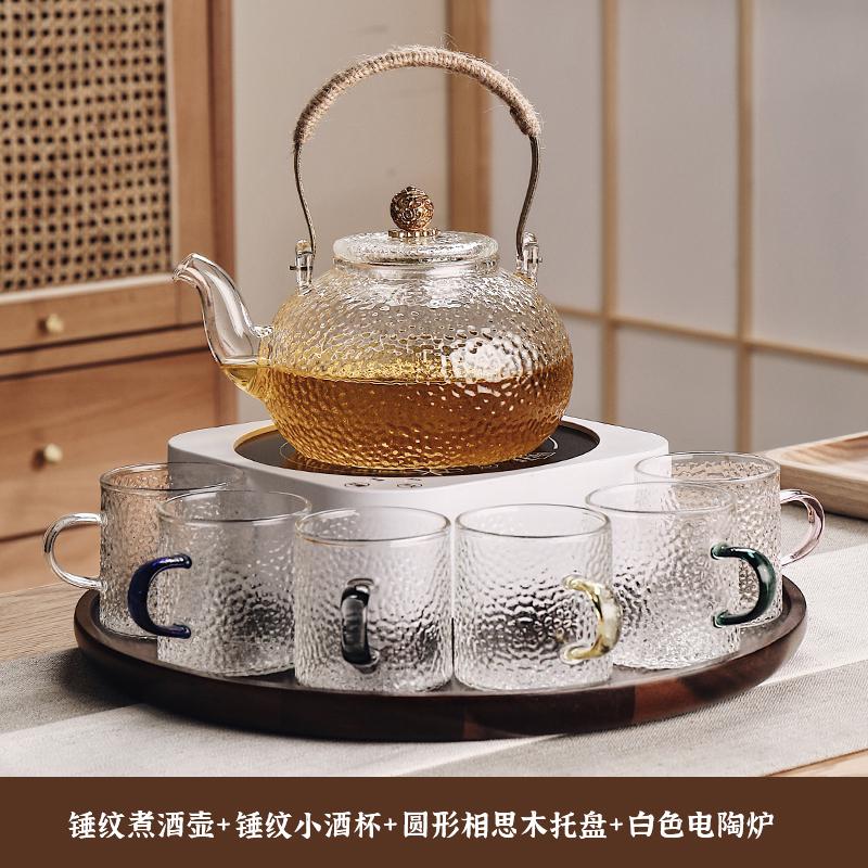 日式锤纹玻璃煮酒壶家用黄酒温酒器老式酒壶酒杯温酒壶热酒烫酒壶