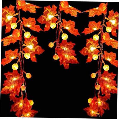 Led Maple Leaf Pumpkin String Lights Halloween Thanksgiving
