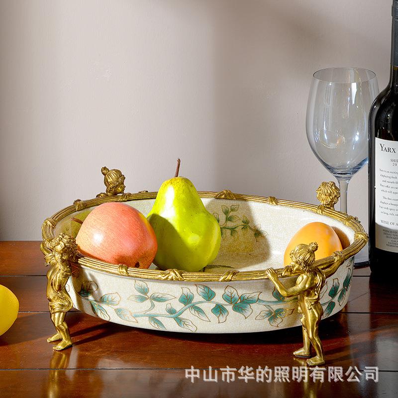 欧式茶几果盘摆件美式古典奢华餐桌托盘法式软装饰品收纳铜果盘