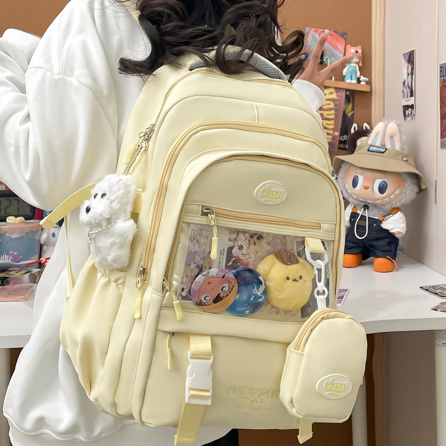 日系吧唧痛包ins风大容量书包女初中生可爱透明双肩包大容量背包图片