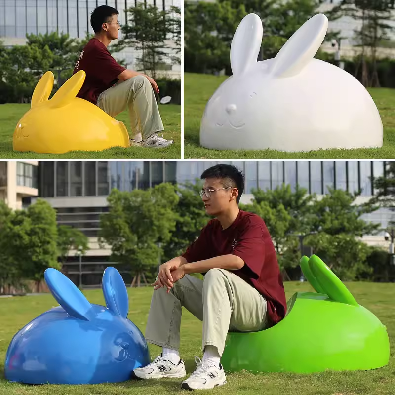 玻璃钢抽象卡通兔子雕塑户外草坪商场小区幼儿园美陈座椅坐凳摆件