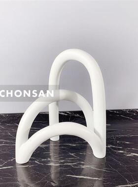 简约现代家居透白色树脂拱形屏风摆件客厅玄关电视柜书房饰品