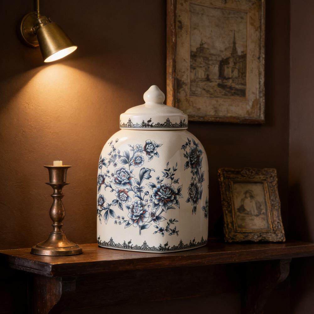 美陶瓷式带盖储物罐VNH茶罐家居乔迁装饰欧式复裂纹古瓷将叶军罐