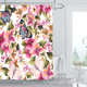防水浴帘爆款 手绘花卉涤纶浴帘免打孔