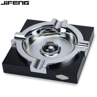 风雪茄烟灰缸金属不锈钢实木烟缸个性 JIFENG季 家用大号潮流持灰器