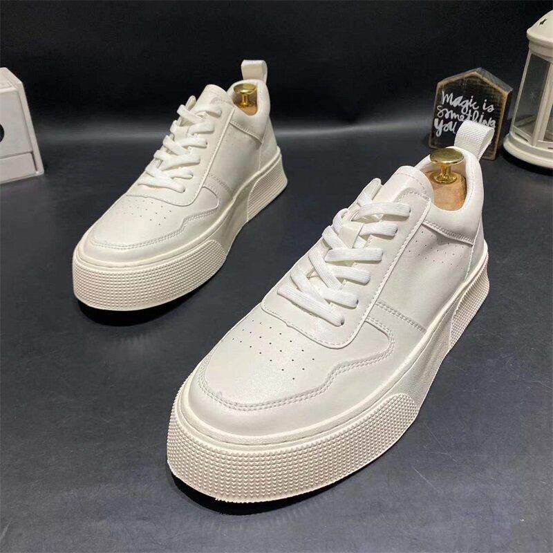 男鞋2025秋冬新款时尚小白鞋男百搭休闲鞋青年纯色系带车缝线板鞋