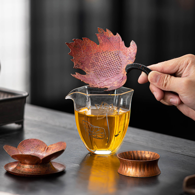 滤茶道隔套花瓣茶茶器滤网枫叶功夫茶茶漏零配件过滤网超细紫铜组