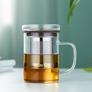 玻璃杯柄，耐高温家用茶水分离带盖，2025新型高硼硅茶杯，花茶杯