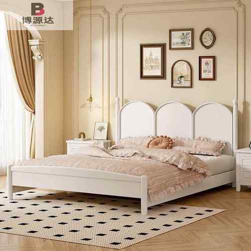 法式实木床现代简约多色1.5米1.8主卧双人床复古奶油风公主实木床