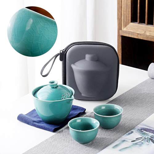 商务礼品旅行茶具快客杯一壶两杯便携式盖碗小套户外功夫茶具套装
