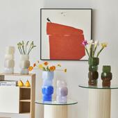 中古风渐变彩色几何方块花瓶餐桌软装 饰玻璃摆件 酒店电视柜台面装