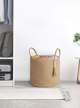 家居棉筐绳编织收纳脏收衣篮纳脏衣篓篮子草ZVV编杂物物筐储客厅