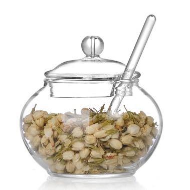 左茗右器手工玻璃带勺茶叶罐糖罐玻璃调料罐茶叶储物罐