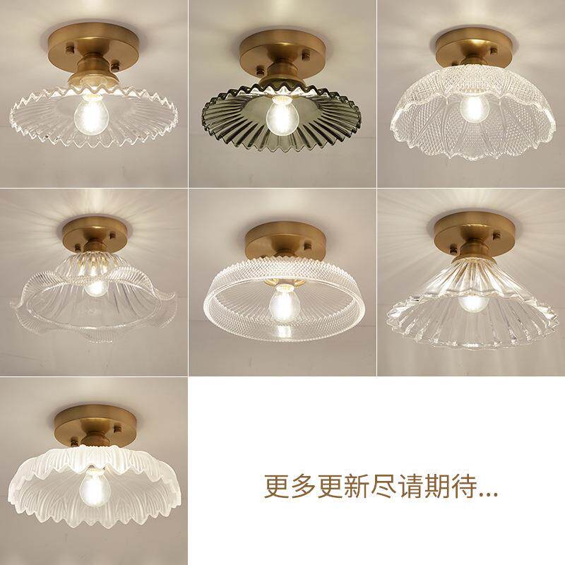 美式全铜吸顶过道灯衣帽间入户灯具简约现代民宿走廊玻璃过道灯