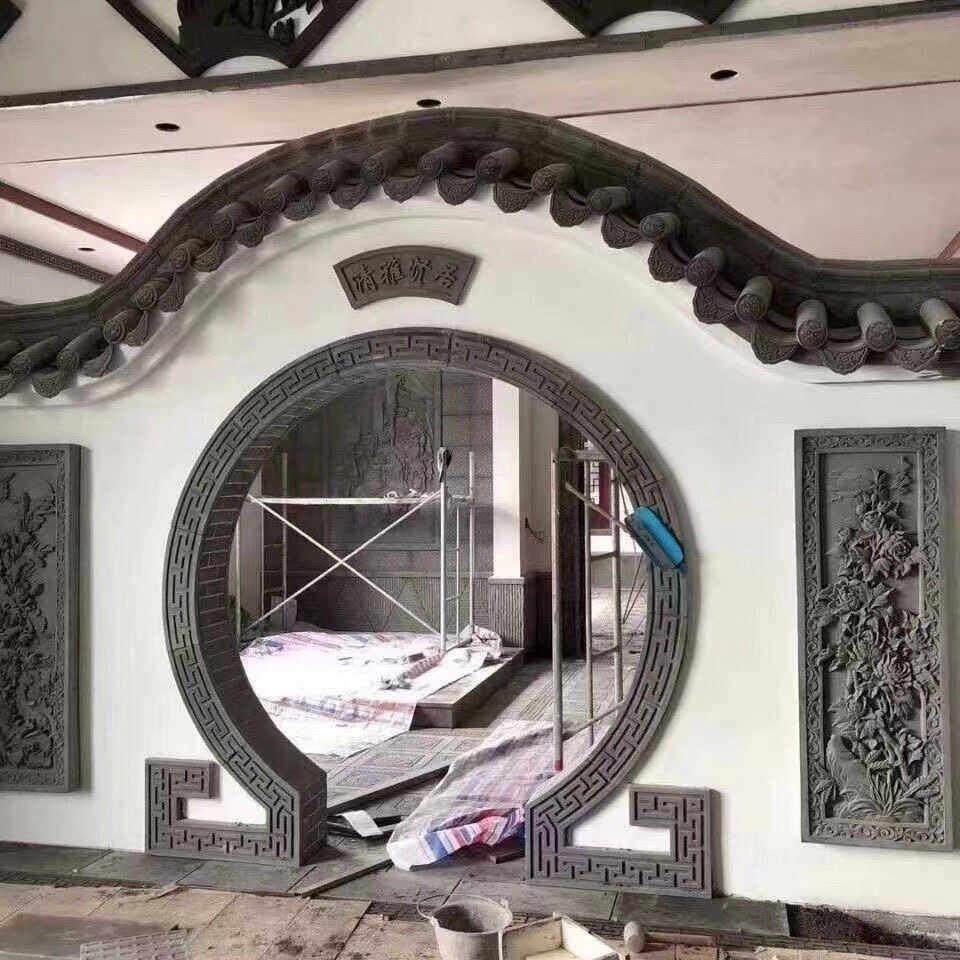 月亮门中式线条砖雕拱门边框圆形弧形门套回纹线古建圆形装饰彷古