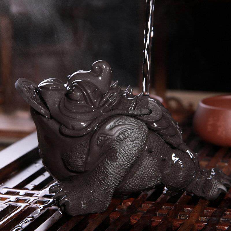 金手工紫茶宠金蟾 茶道零配茶件蟾摆件 纯砂紫RNH砂蟾蜍玩