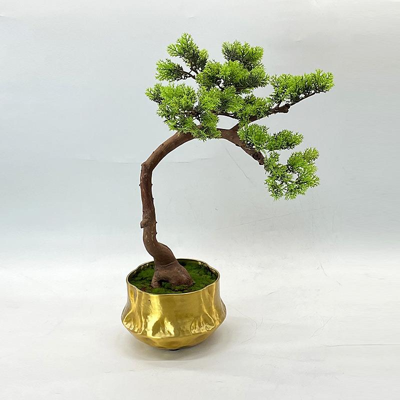 新中式仿真绿植迎客松树禅意盆景酒店样板间售楼处花几端景台摆件
