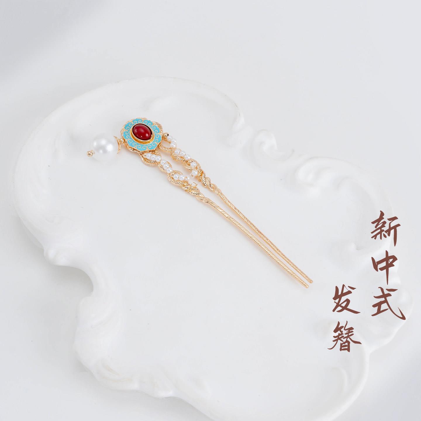 普陀山文创唐风掐丝烧蓝发簪发钗