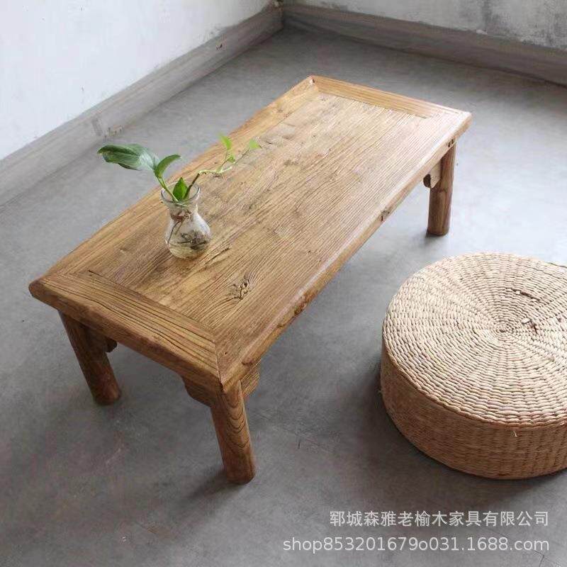 美式复古老榆木洽谈桌实木风化大板整块木料旧门板飘窗茶几餐桌