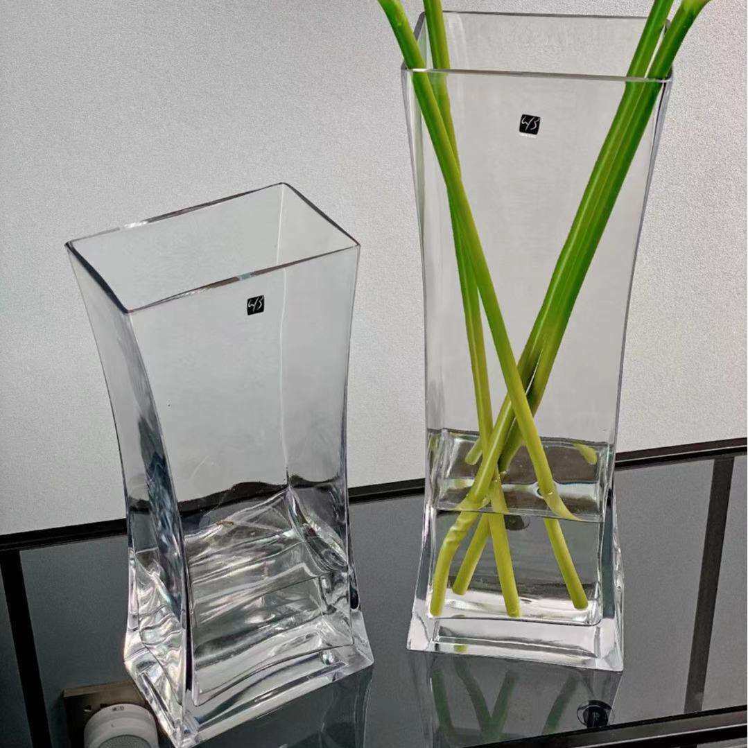 HJM-简约创意扁缸扁形透明玻璃花瓶长方形桌面富贵竹鲜花插花摆件