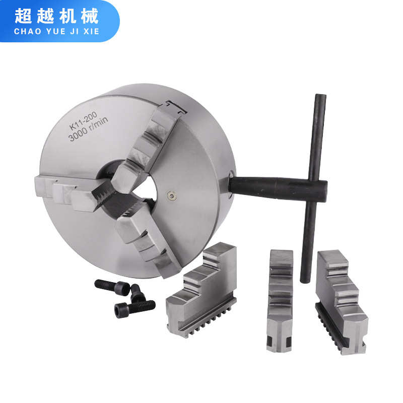 抓机床卡盘三手动爪四三k11夹头盘器气动中空车床-夹立式200爪