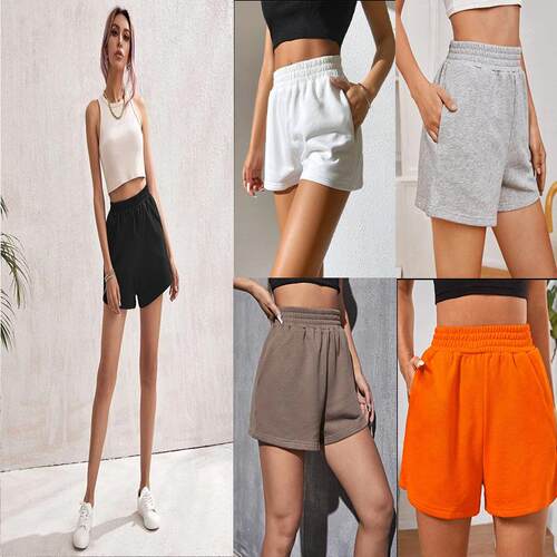 Women's elastic waist wide leg sports shorts