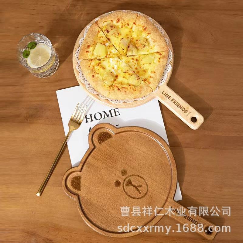 木质托盘家用披萨卡通餐盘儿童辅食果盘木质可爱点心盘布朗熊木盘