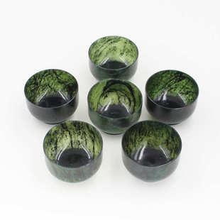 酒泉夜光杯玉石平碗酒具茶具墨玉墨玉石绿玉精品酒杯中号祁连山