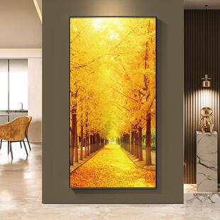 玄关装饰画画新款客厅黄金大道挂画画发财树过道走廊尽头金钱遍地
