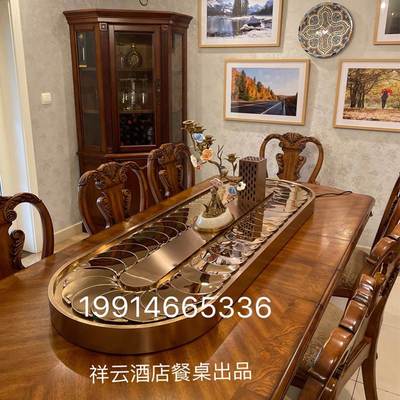 长桌子餐桌转盘 长方桌椭圆形电动转盘 旋转小火锅餐桌传送带家用