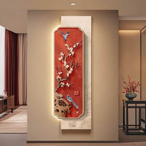 喜上枝头新中式玄关装饰画花鸟过道走廊尽头挂画寓意好入户壁画灯