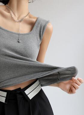 Underneath with square neck tank top, women's sleeveless
