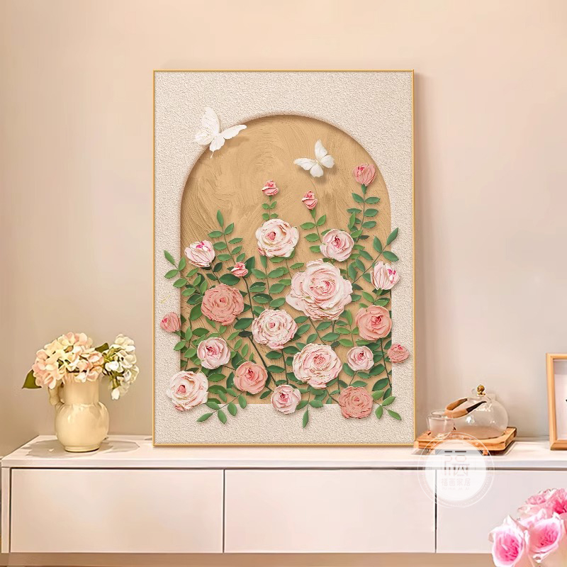 奶油风客厅电视柜摆件装饰画花卉肌理沙发背景墙挂画卧室斗柜壁画