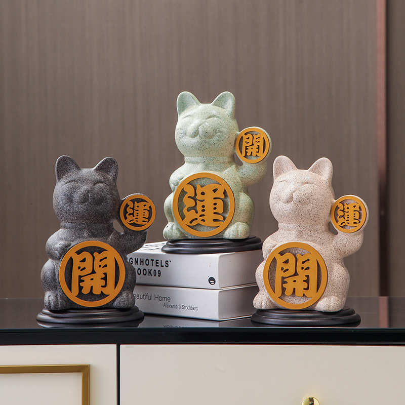 轻奢客厅酒柜摆件创意家居电视柜玄关博古架前台招财猫装饰品摆设
