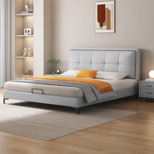 现代简约真皮床小尺寸1.35米男女孩儿童床1米5实木齐边单人软包床
