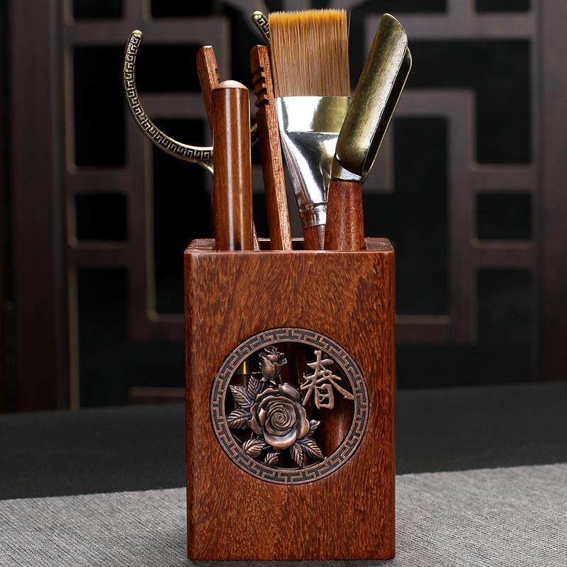 花梨木茶道六君子茶具配件用品套装大全泡茶工具茶刷笔筒茶针茶勺