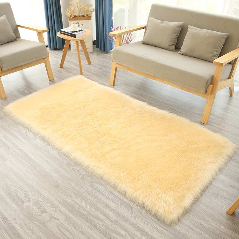 仿羊毛地毯客厅欧美方形长毛绒毛毯纯色家用卧室床边毛毛毯