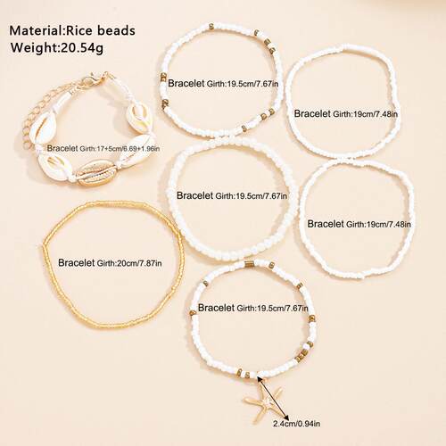 7-piece bracelet set欧美新款夏季米珠贝壳海星多层手炼7件套女