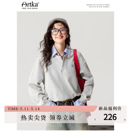 Artka2024早春衬衫领拼接假两件POLO韩系抽绳卫衣女帅气上衣女