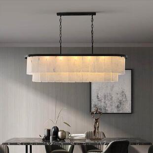 新中式 餐厅全铜吊灯西班牙云石岛台茶室吊灯禅意高级会所椭圆灯