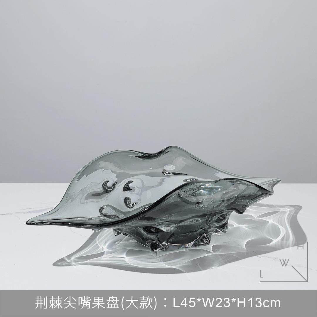现代简约玻璃水果盘样板房酒柜摆件样板房间软装琉璃托盘摆设