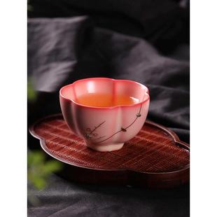 茶杯单盏 青瓷猪油冻锔钉主人杯五福杯红粉花瓣杯开片可养复古中式
