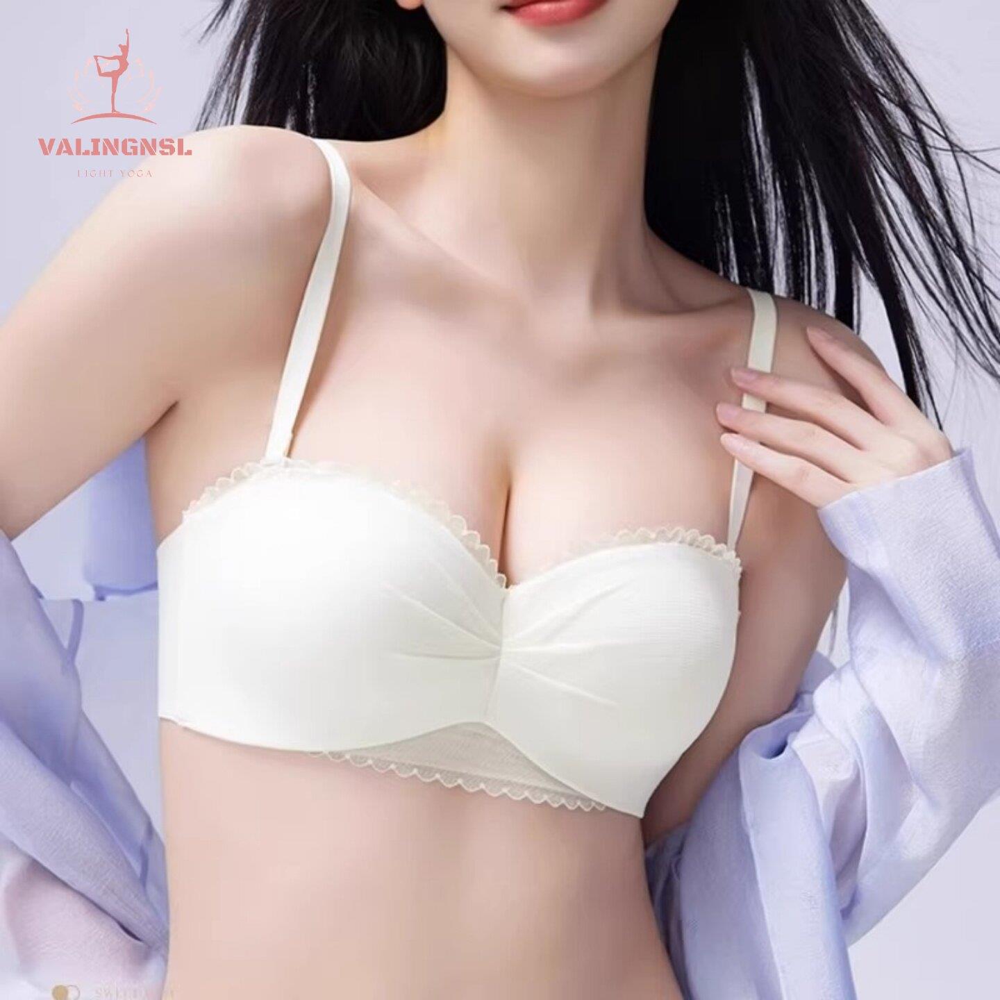 VALINGNSL夏季凉感内衣女聚拢半杯显大胸罩无痕无肩带防滑文胸女