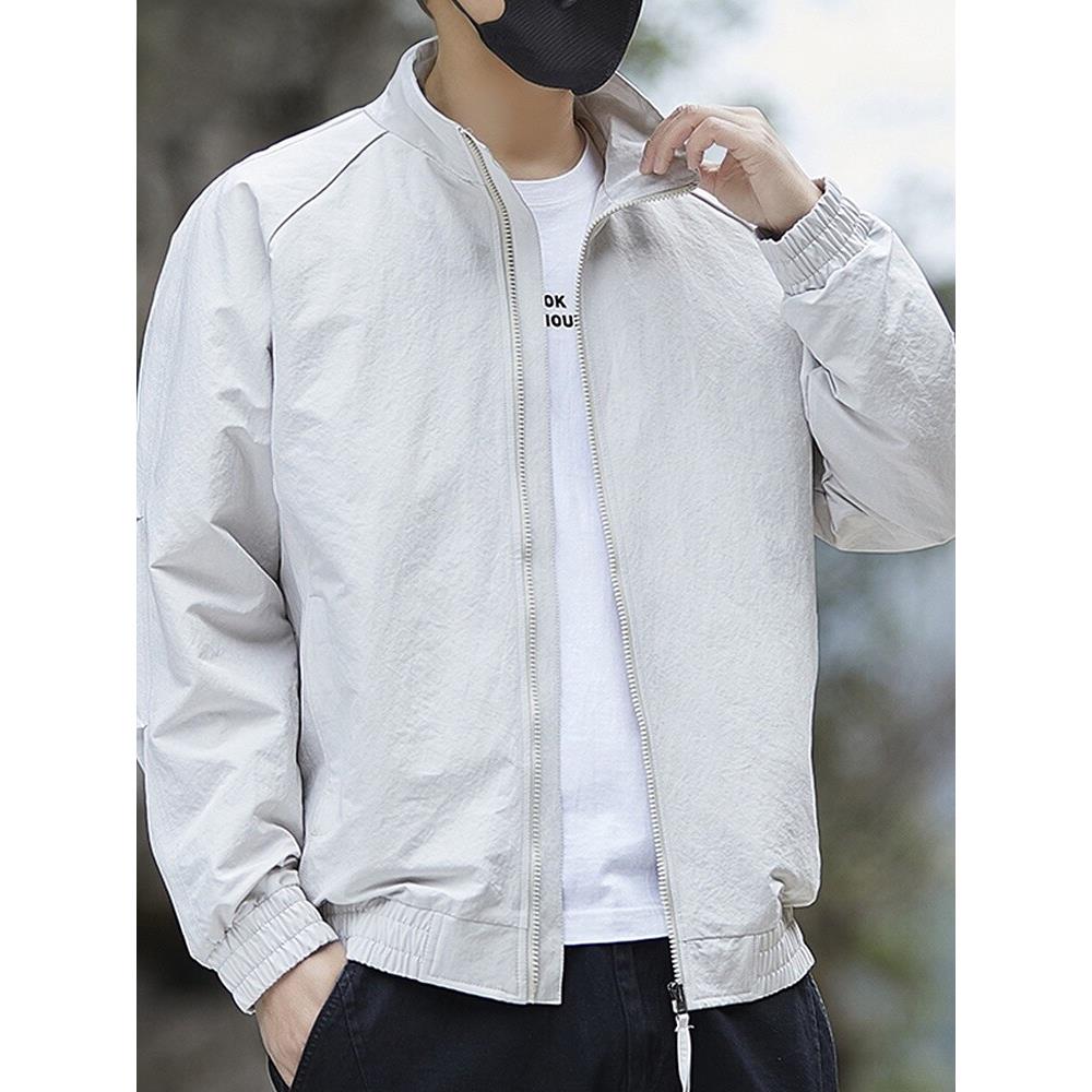 高端立领简约百搭夹克男士春季新款宽松拉链上衣服休闲时尚外套男